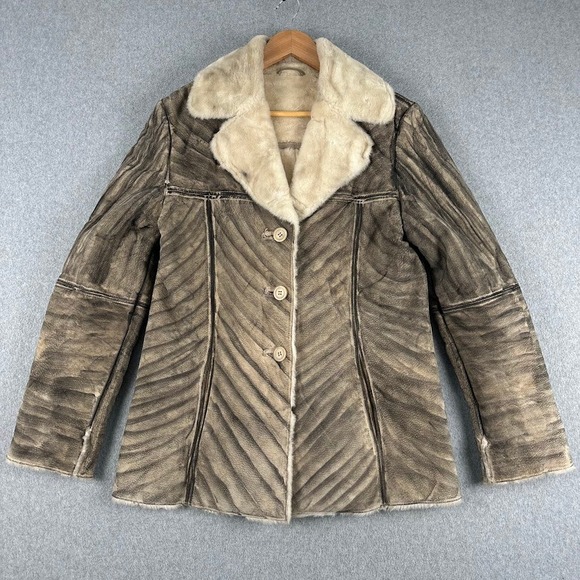 Jackets & Blazers - Winlit Womens Shearling Lined Genuine Leather Jacket Brown Zebra Print